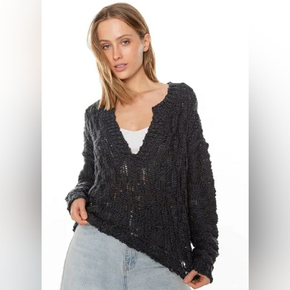 ⚡ Sale  Free People Dark Gray V-Neck Sweater